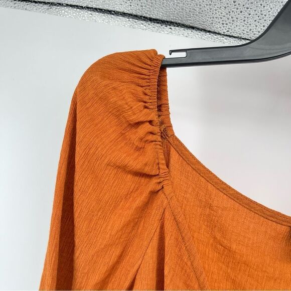 Zaful Women’s Orange Square Neckline Tie-Front Long Sleeve Cropped Top Medium - Picture 9 of 11